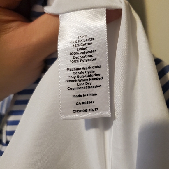 Talbots Sleeveless Blue White Striped Embroidered Fit Flare Dress, 8 Petite - Picture 8 of 8